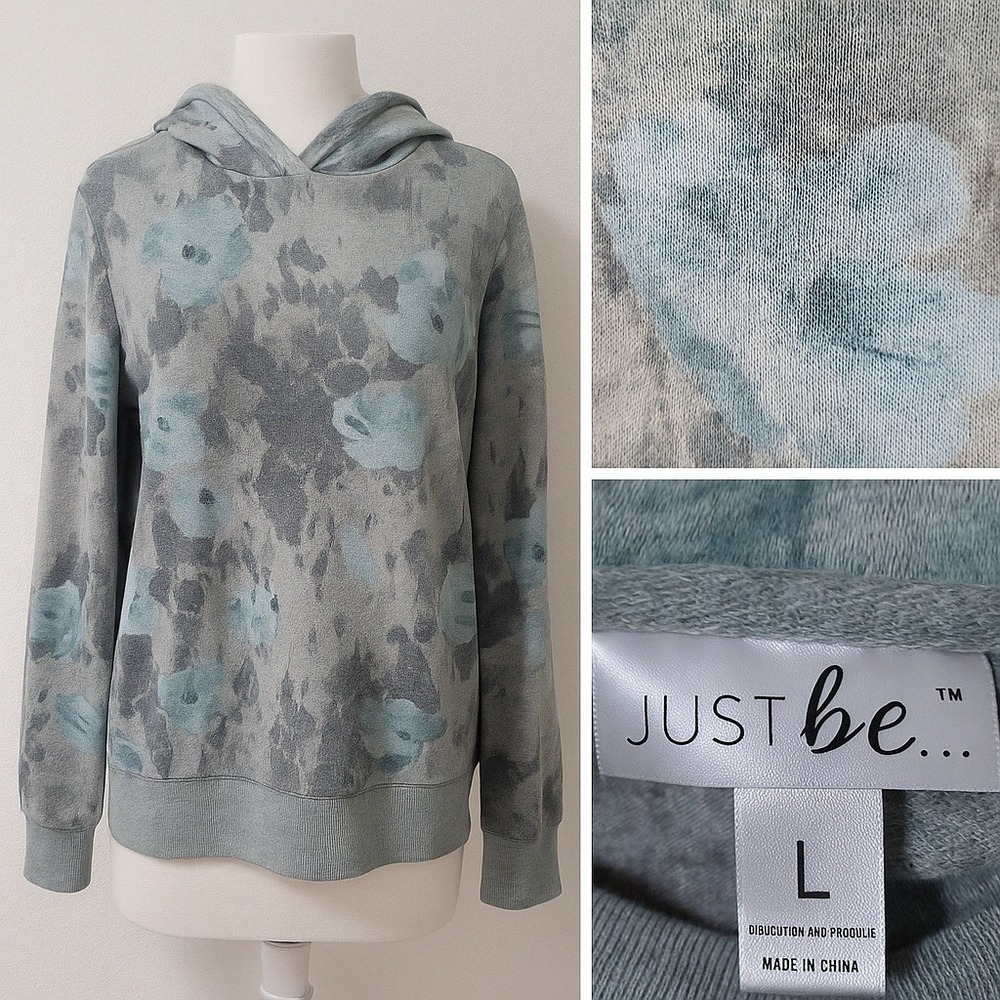 Just Be Hoodie Sweatshirt Women Size L. Green Camouflage Abstract Floral Camo‎